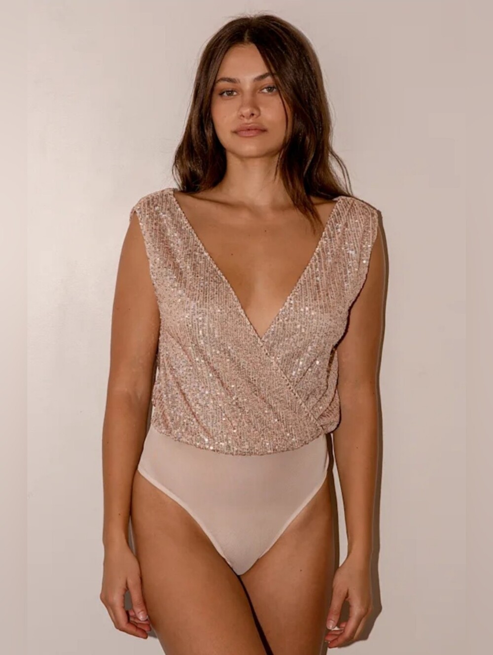 NWT Lulu’s Evening of Wonder Champagne Sequin Cowl Back Bodysuit - Women's XS